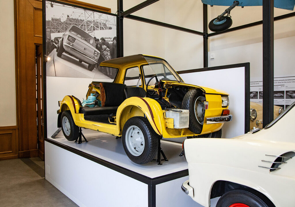 An display of an opened Fiat 126p at the Museum of Technology