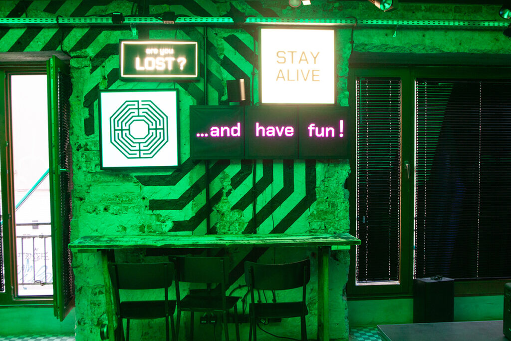 H.4.0.S warsaw bar game gaming chairs industrial decor computers modern neons green interior