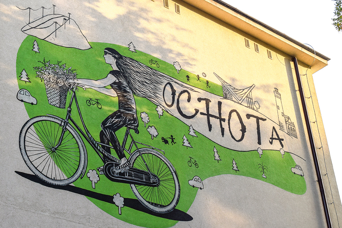 ochota mural tarczyńska street wall building green bike civic budget